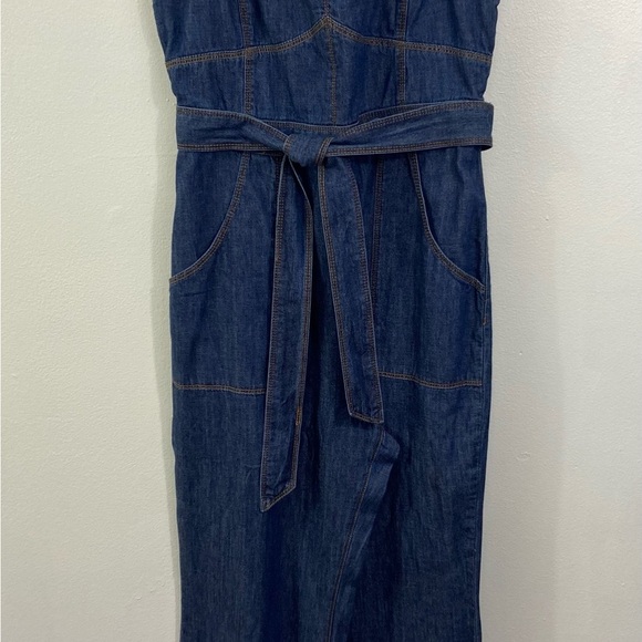Anthro Pilcro Letterpress Wide Leg Overalls 6 Boho Hippie Belted Denim Jean - Picture 3 of 14